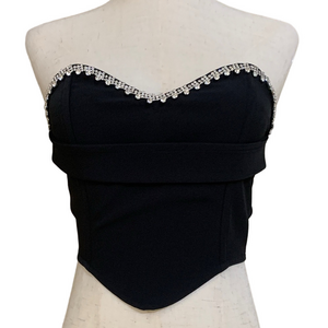 Missguided Women’s Black Drape Rhinestones Sleeveless Corset Tube Top US 4‎